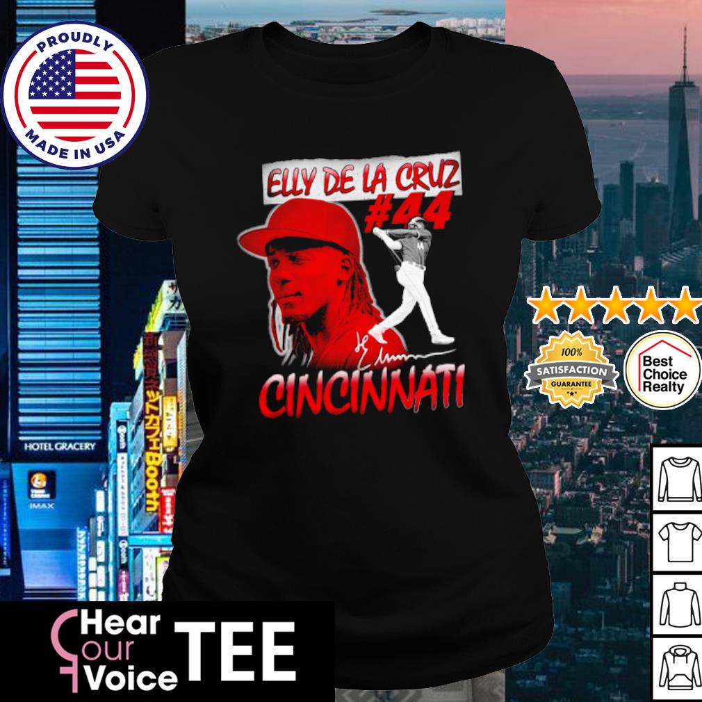 Cincinnati Reds Elly de La Cruz Signature Jersey T-Shirt from Homage. | Red | Vintage Apparel from Homage.